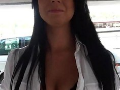 Euro slut flashes her bigtits and fucked for money
