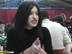 Pale black haired babe Nika gets filmed in public